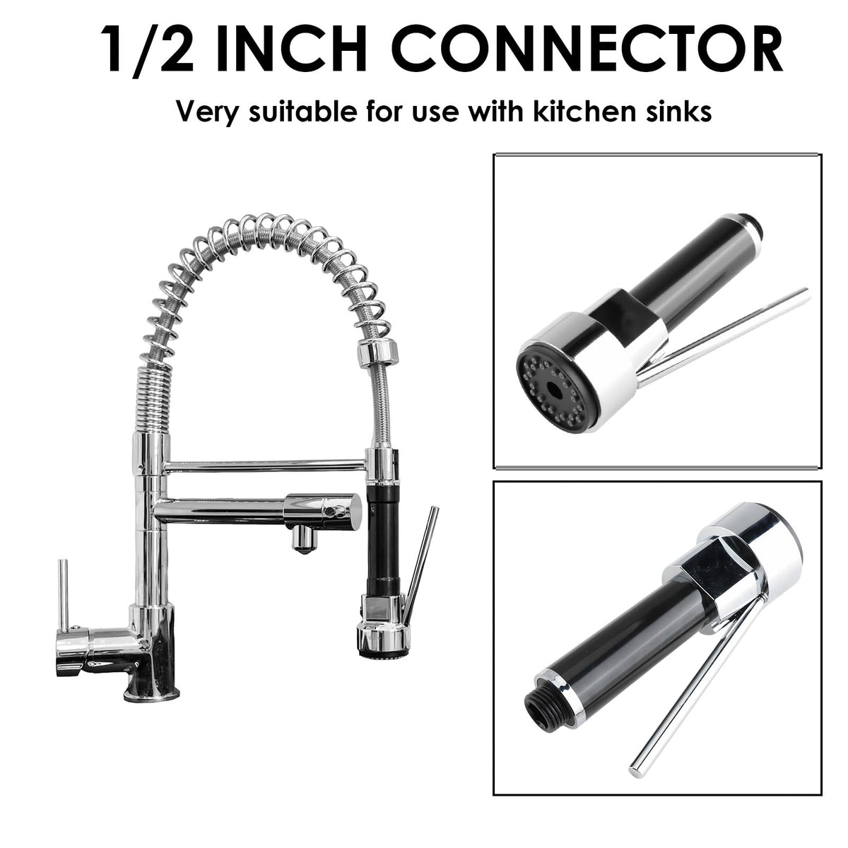 Extendable Kitchen Spray Head 360° Rotating Splash-Free Smooth Flow – Chrome