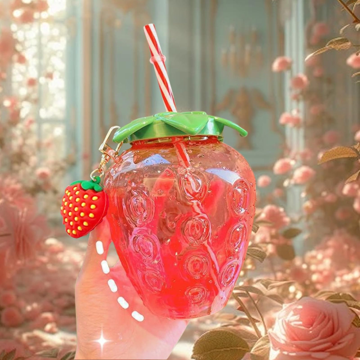 Children's Straw Cup 500ml with Lid & Straw Reusable Plastic – Strawberry