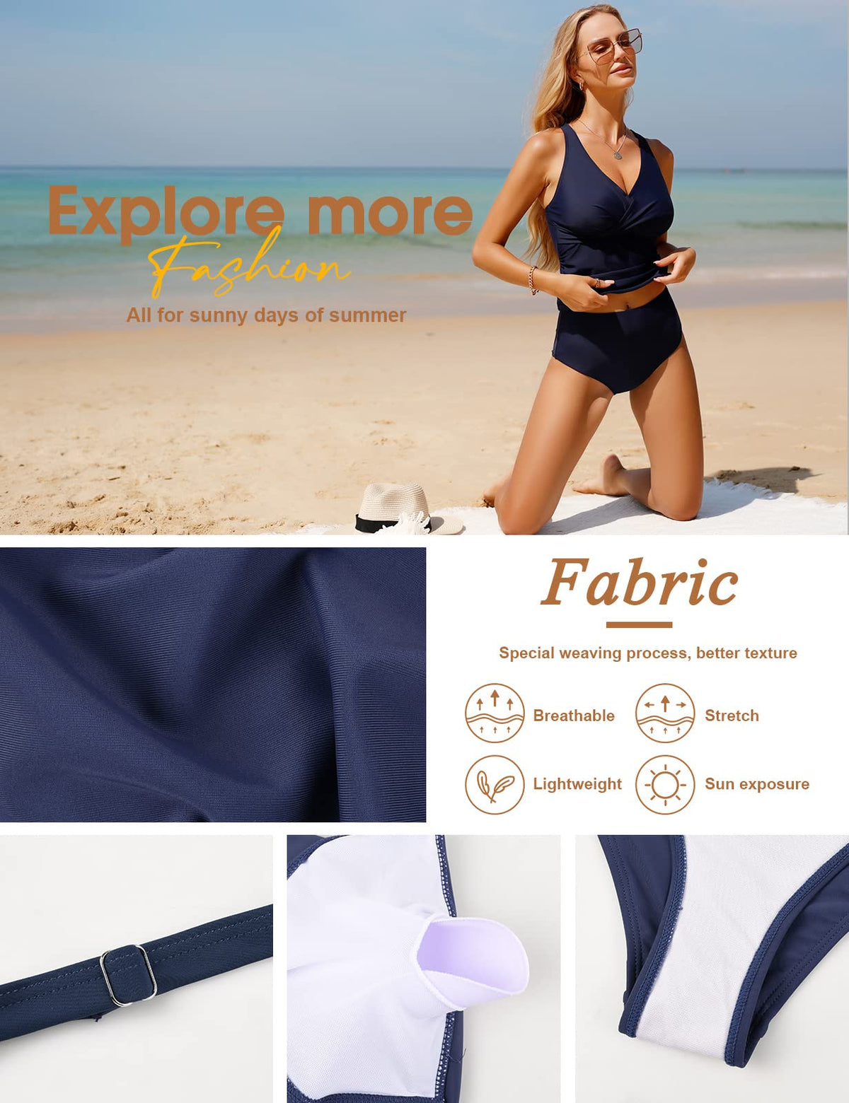 Costum de baie modelator din 2 piese RITOSTA tankini push-up talie înaltă – Bleumarin XL