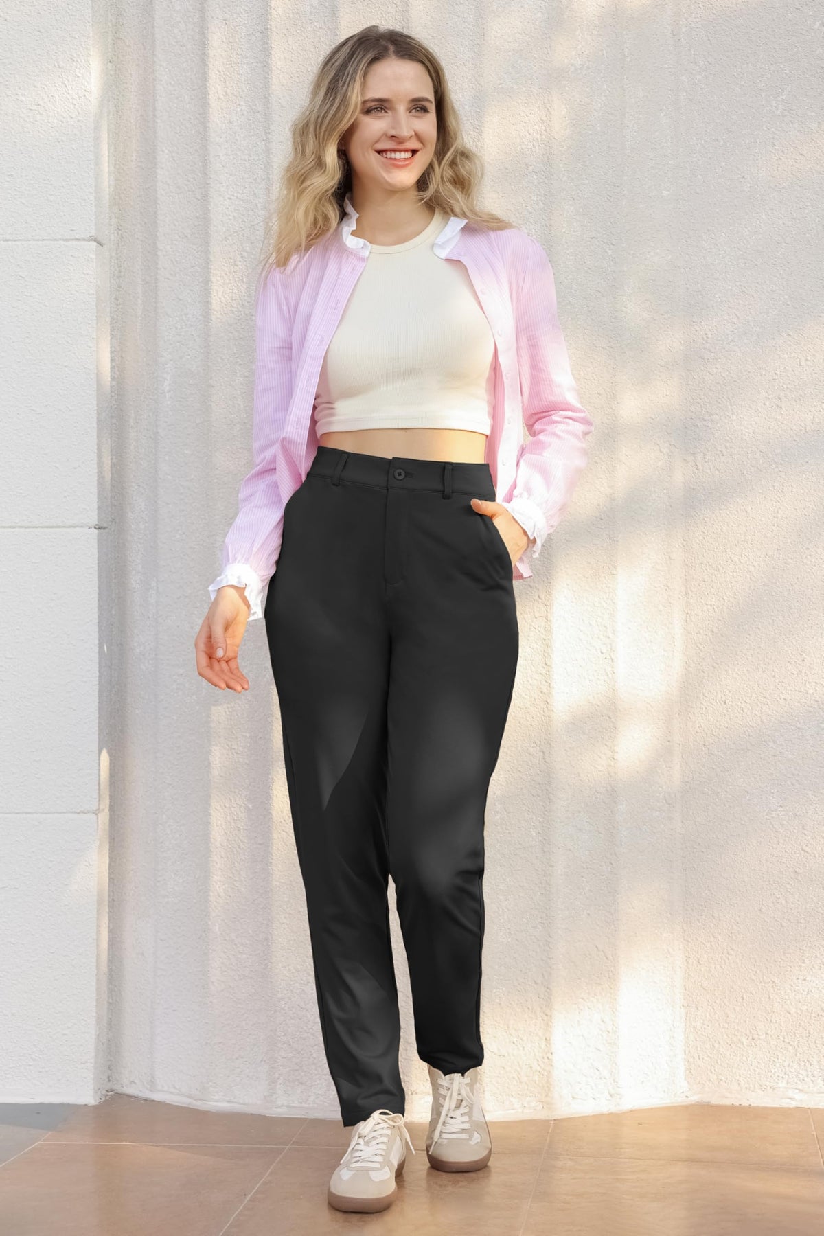 High-waisted Skinny Trousers Stretch with Pockets – Khaki 27in L