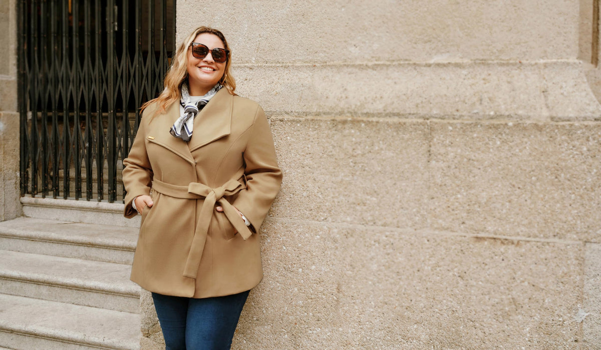 Women's Trench Coat Windproof with Belt Elegant Warm Winter Coat – Khaki 46