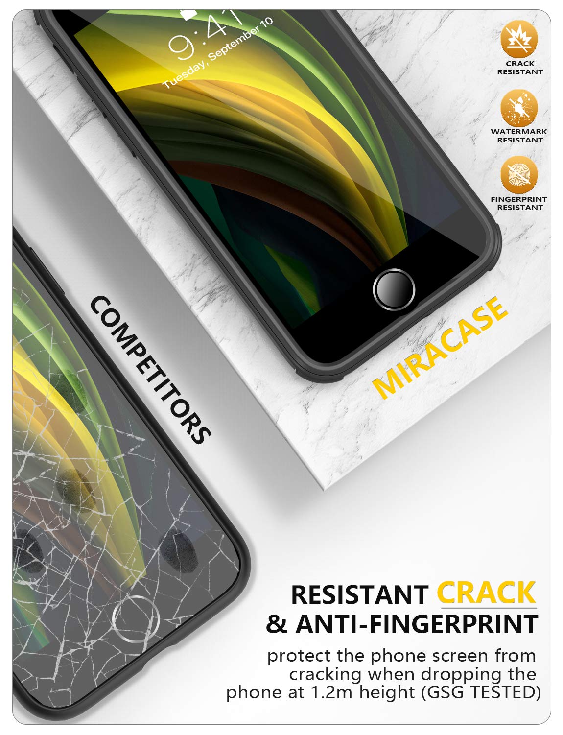 Husă de protecție completă 360 cu folie de sticlă integrată Miracase pentru iPhone SE/8 – Negru