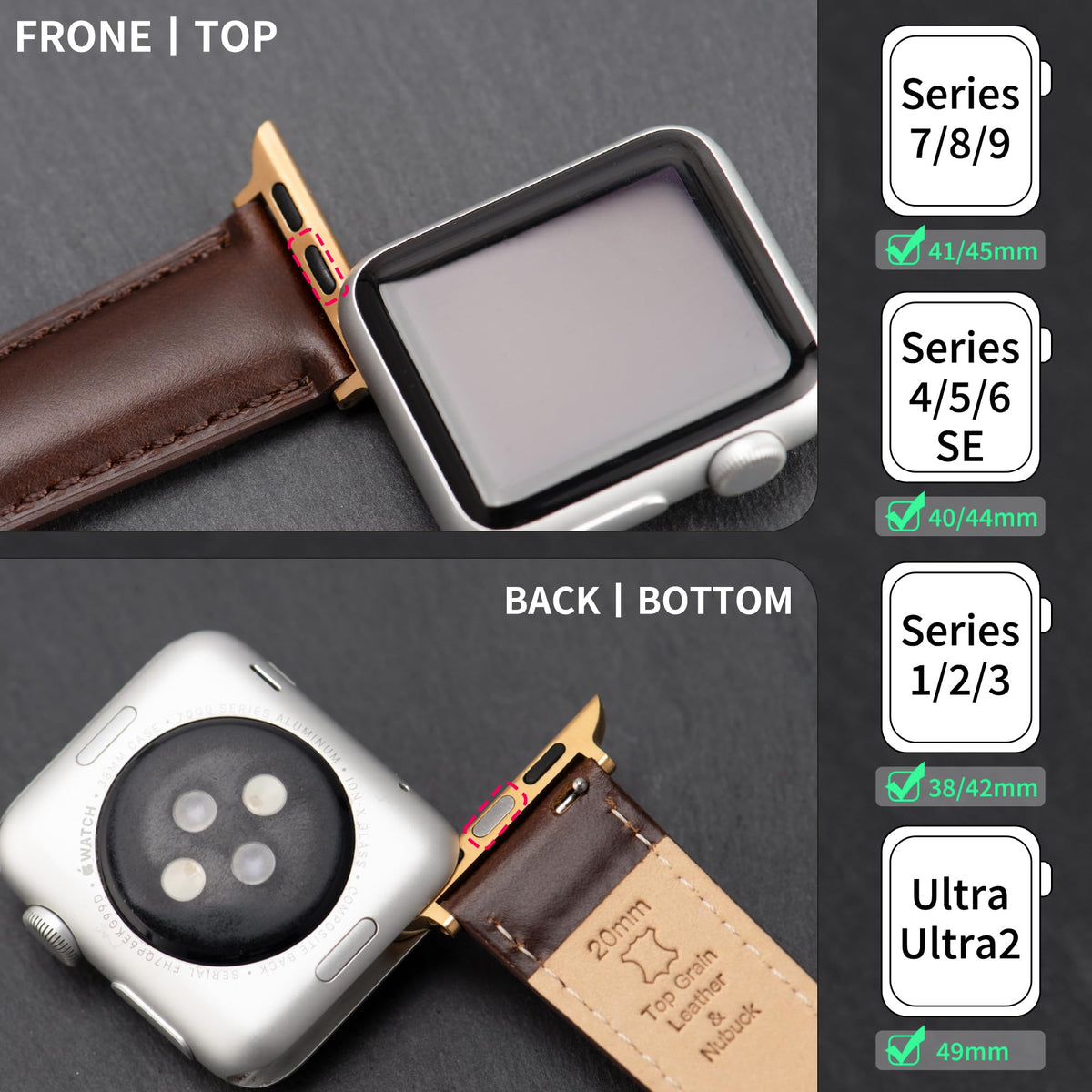 CORROPELLE Watch Strap Compatible with Apple Watch Leather Strap 49mm 46mm 45mm 44mm 42mm, High Quality Genuine Leather Watch Straps Replacement Bracelet for iWatch Series 10 9 8 7 6 5 4 3 2 1 SE2/1 Ultra2/1
