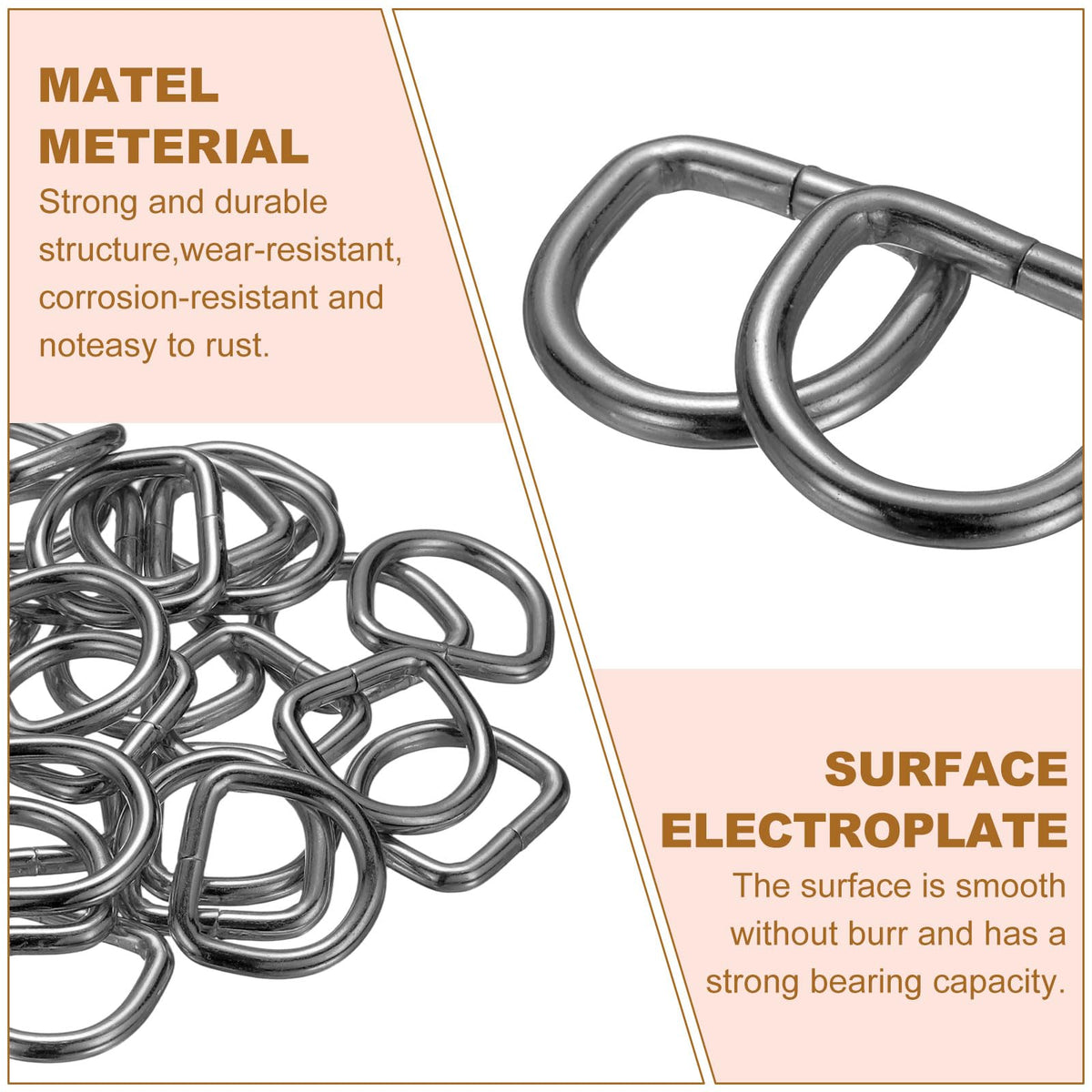 Metal D-Rings 16 x 3mm Stainless Steel Half Rings for Bags Buckles 100pc - Black-Grey