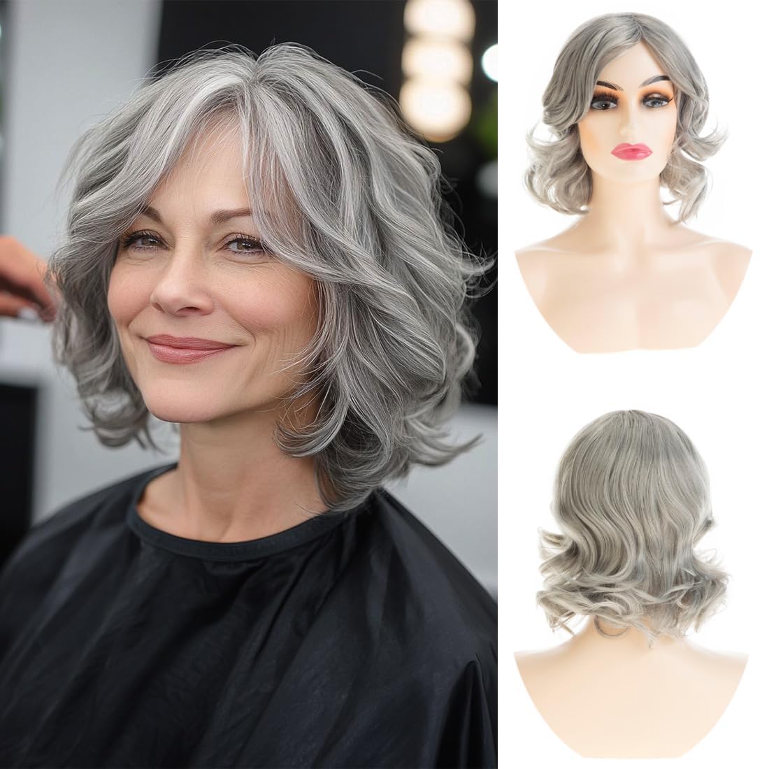 Qnbiar Women's Short Curly Wig Synthetic Hair – Grey