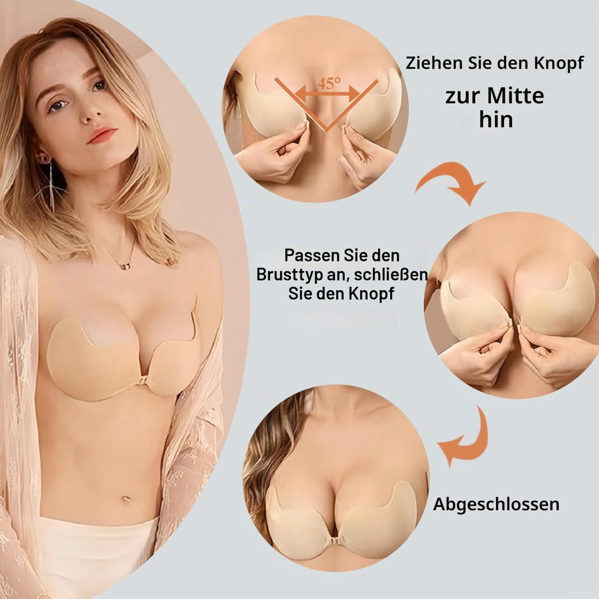 Sutien autoadeziv invizibil push-up fără bretele cu spate gol – Bej Cupa C