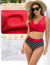 UMIPUBO Bikini Women's Set Tummy Control Large Breasts High Waist Push Up Bikinis Crossed V Neck Sexy Swimwear Tummy Control Swimsuit Beach Bikini (Red, XL)