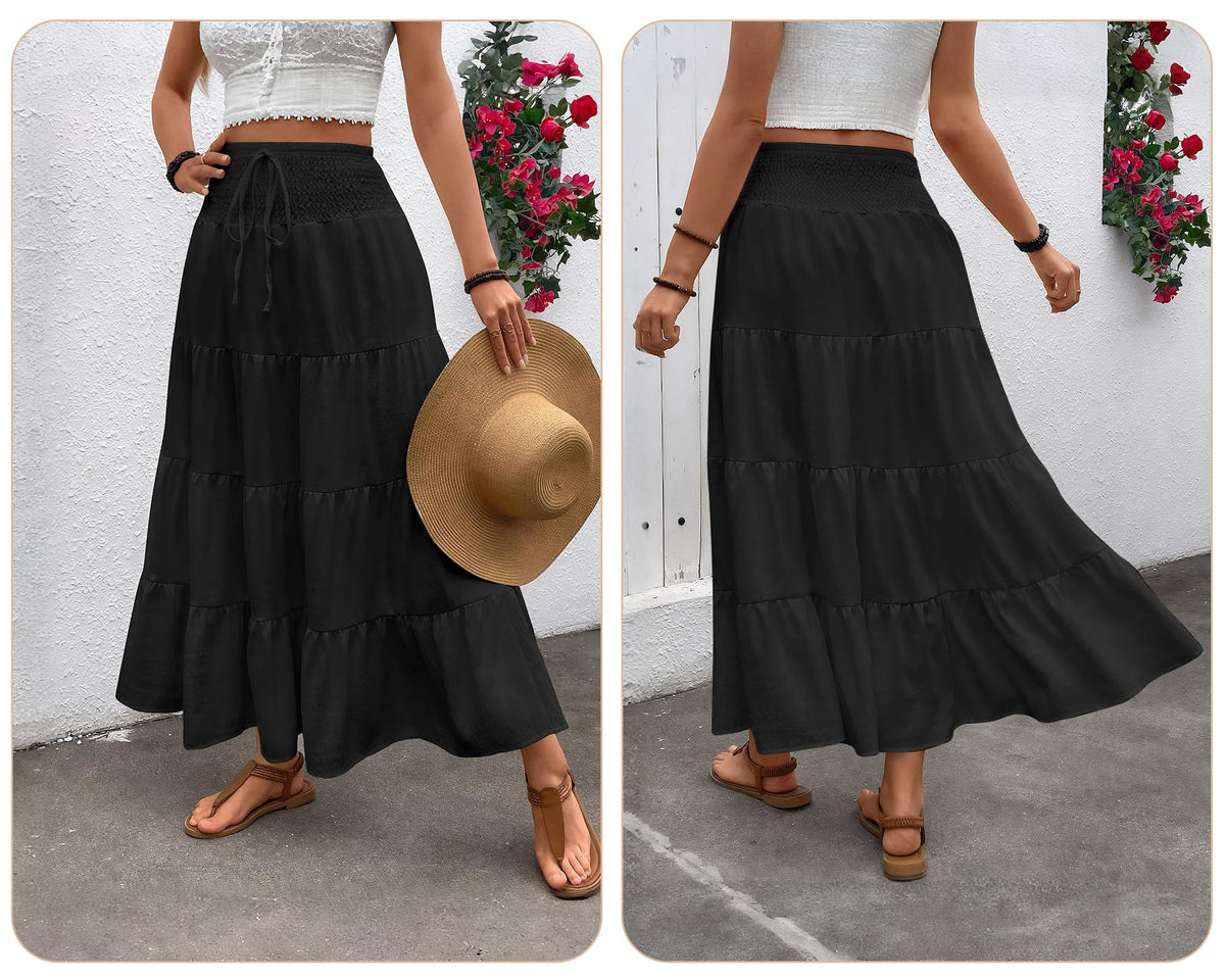 Women’s 2-in-1 Tiered Boho Lined Long Skirt