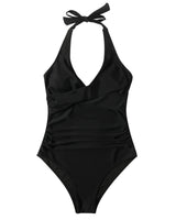 Costum de baie modelator întreg RXRXCOCO push-up halter cu spate gol – Negru L