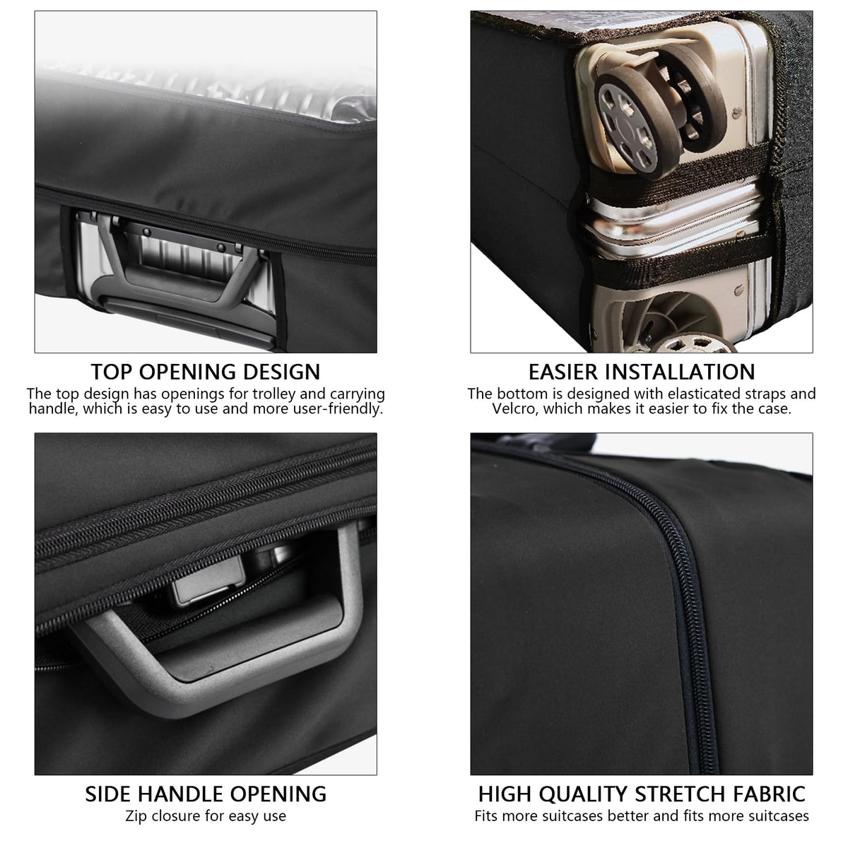 Transparent Waterproof Suitcase Cover Elastic Zipper – Black 30 inch