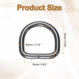 Metal D-Rings 16 x 3mm Stainless Steel Half Rings for Bags Buckles 100pc - Black-Grey