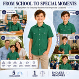 Boys' School Shirt Short-Sleeve Button Placket – Dark Green 12
