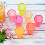 Youngever 7 Pack Kids Cups with Straw, 7 Reusable Plastic Toddler Cups with Lid Straw (Pink)