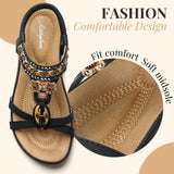 Women's Rhinestone Flat Sandals Bohemian Elastic Ankle Flip Flops – One Pair
