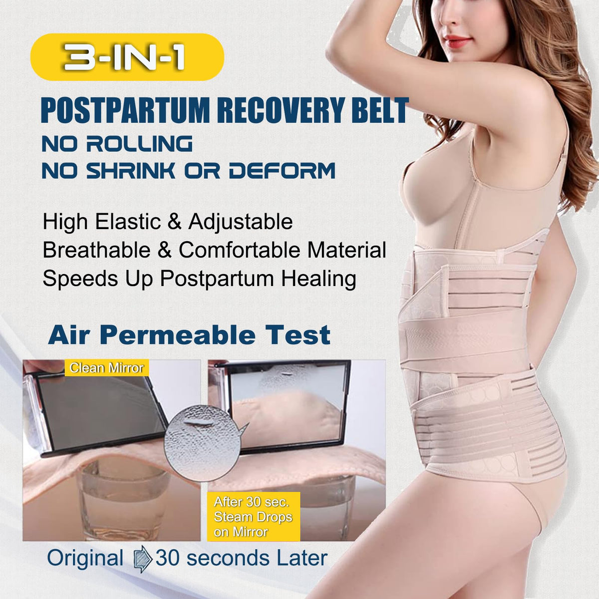 3 in 1 Postpartum Belly Support Recovery Belt - Postpartum Belt for Women - Postnatal Belly Belt after Birth - Recovery Belt after Birth (BEIGE, One Size (Pack of 1))
