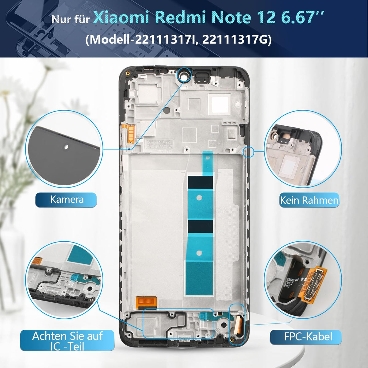 Display LCD de schimb cu touchscreen și ramă RongZy pentru Xiaomi Redmi Note 12 4G 6.67" – Negru
