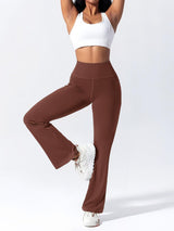 Pantaloni de yoga evazați damă cu talie înaltă modelatoare și buzunare