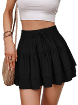 REORIA Women Frill Mini Cupcake Skirt Pleated A-line – Black