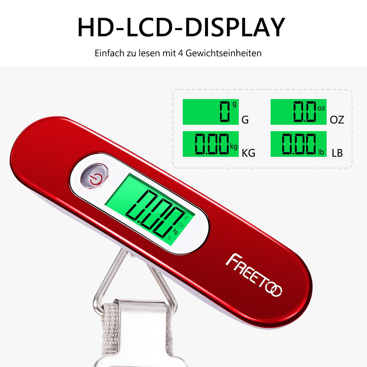 [Digital Luggage Scale] FREETOO Luggage Scale Portable Hanging Scale LCD Display with Backlight Tare Function Practical for Travel/Family Life up to 50KG (Red)