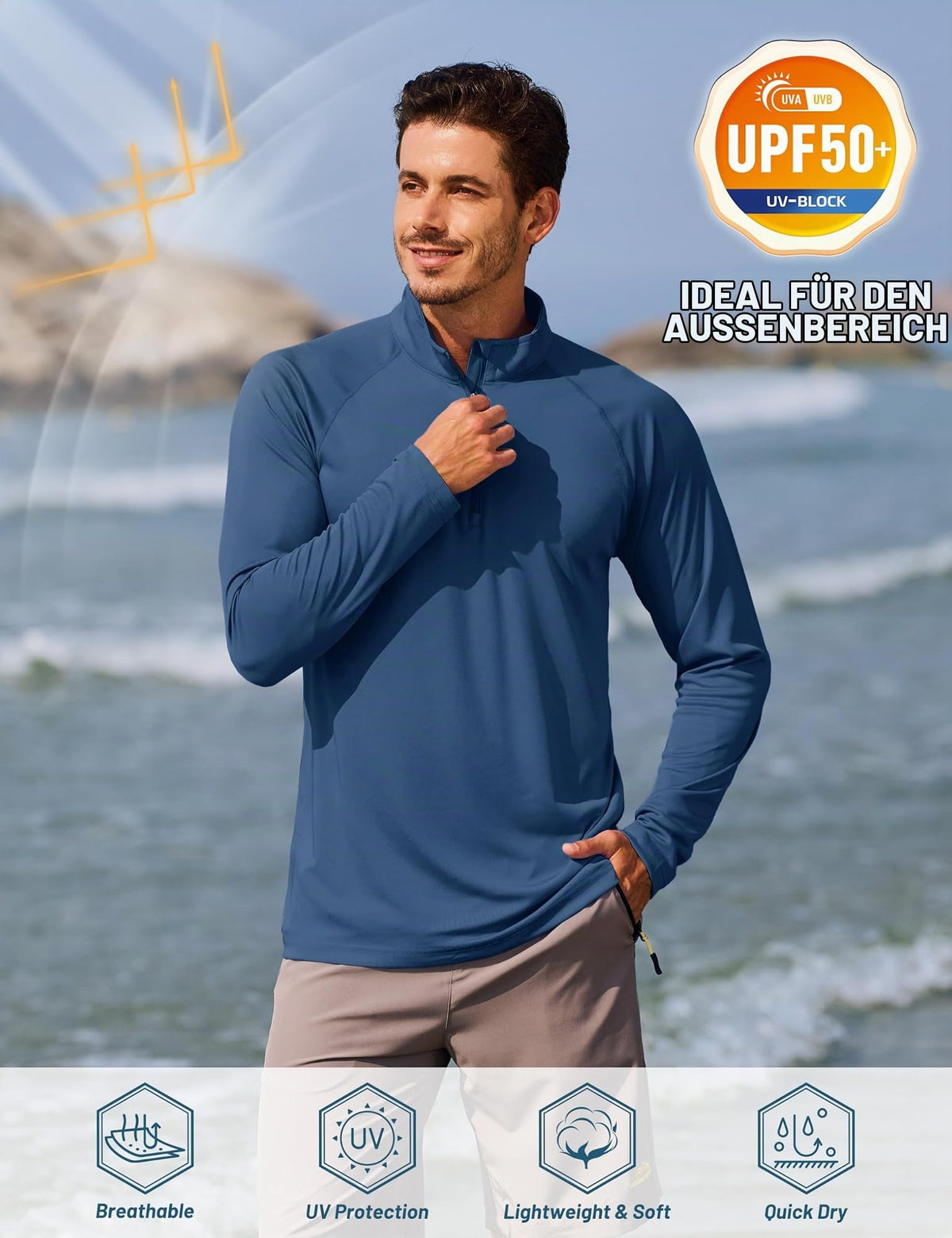 Men’s UV Long Sleeve Swim Shirt Quick-Dry UPF Protection