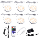 Set 6 lămpi LED rotunde sub dulap bucătărie AIBOO cu telecomandă reglabilă 12W 230V – Lumină caldă 2700K