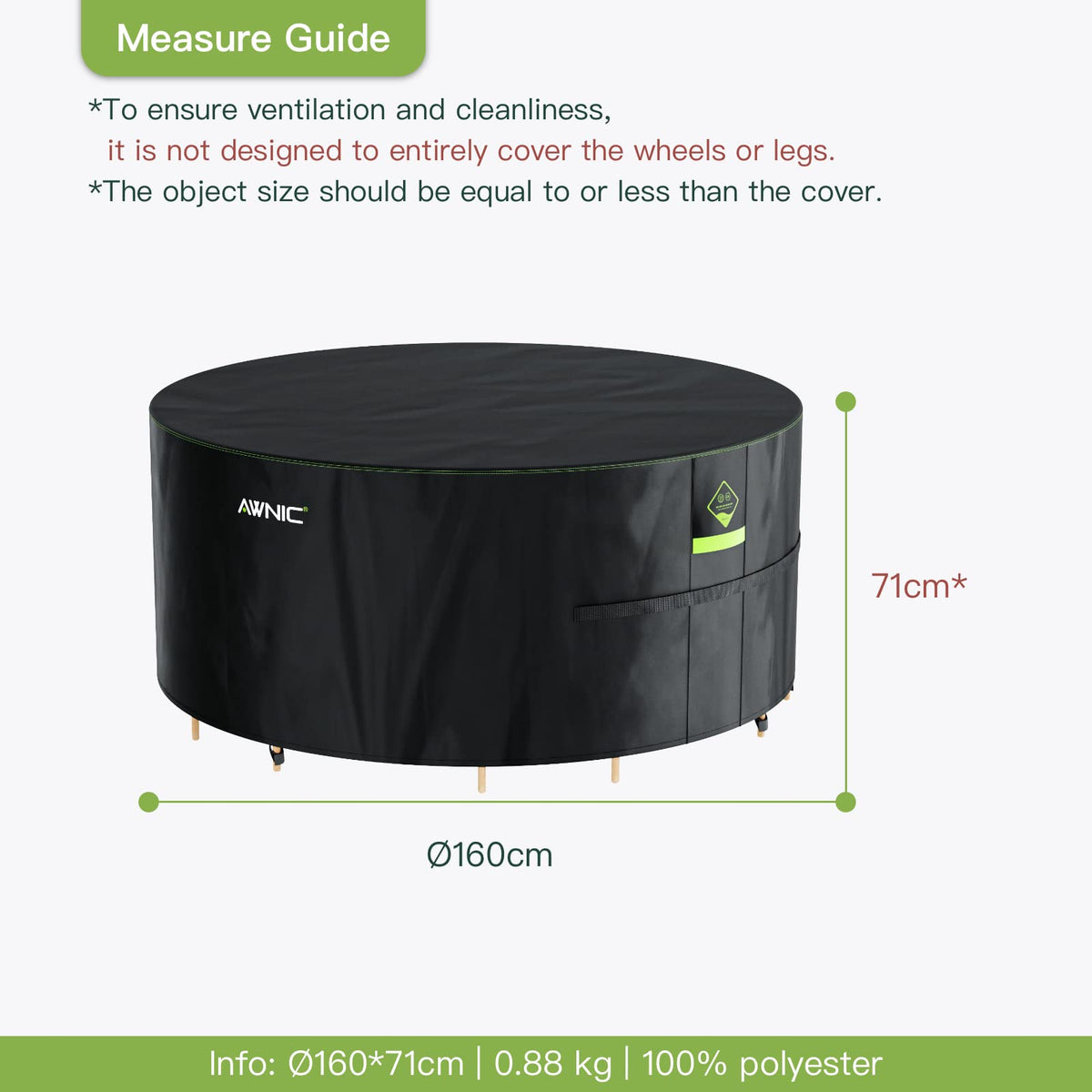 Husă impermeabilă de protecție pentru mobilier de grădină rotund Awnic 420D Oxford (Ø160x71 cm) – Negru