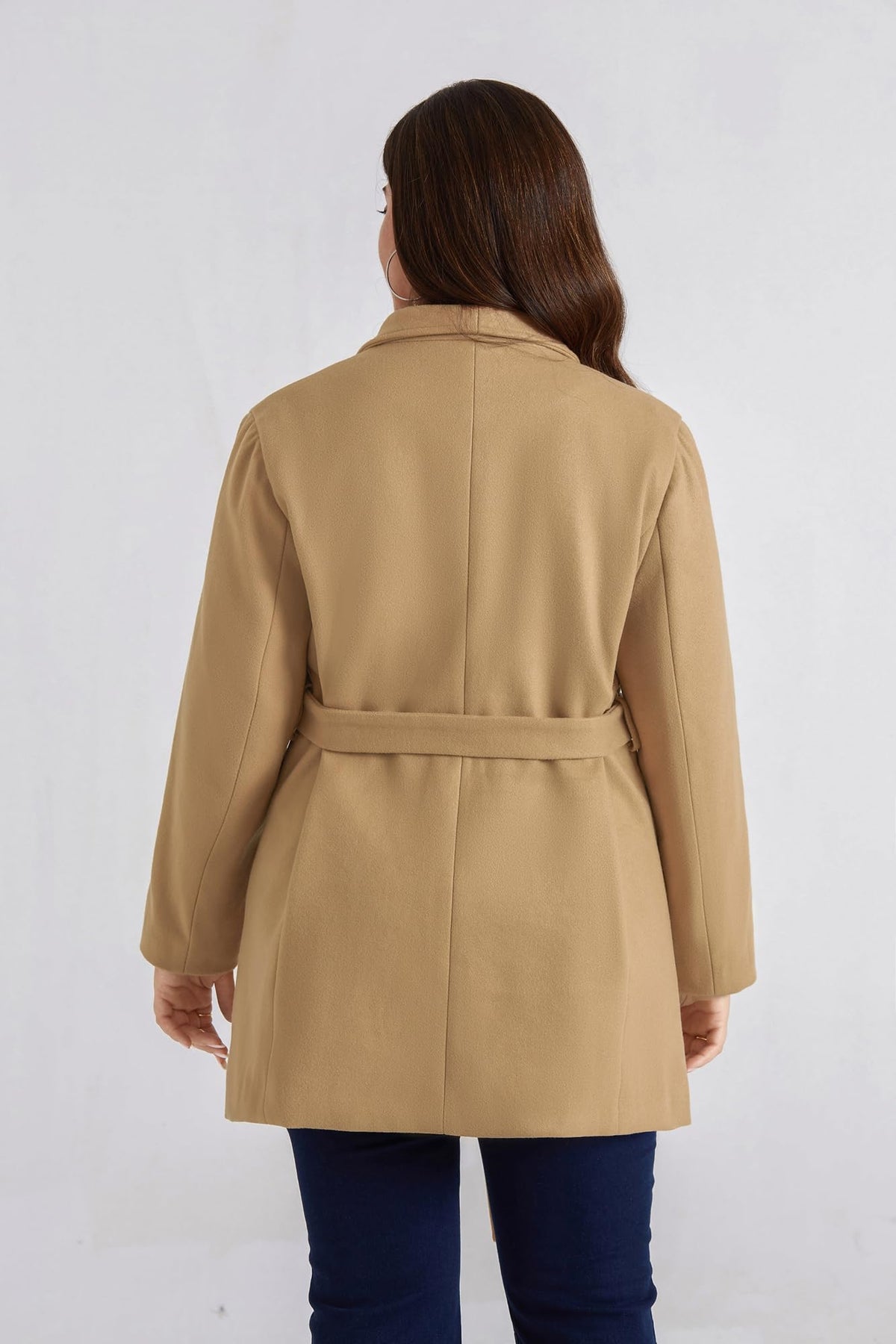 Women's Trench Coat Windproof with Belt Elegant Warm Winter Coat – Khaki 46