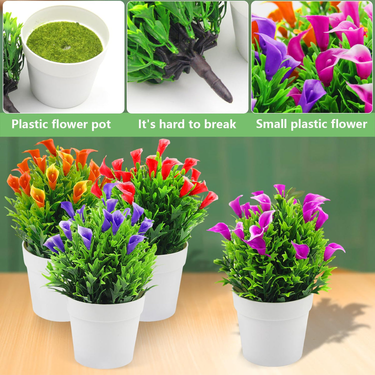 ZIOYA 4 Pieces Artificial Flowers Artificial Calla Lily Flowers Potted Artificial Flowers Artificial Plants for Indoor and Outdoor Cafe Bathroom Living Room Balcony Office Decoration