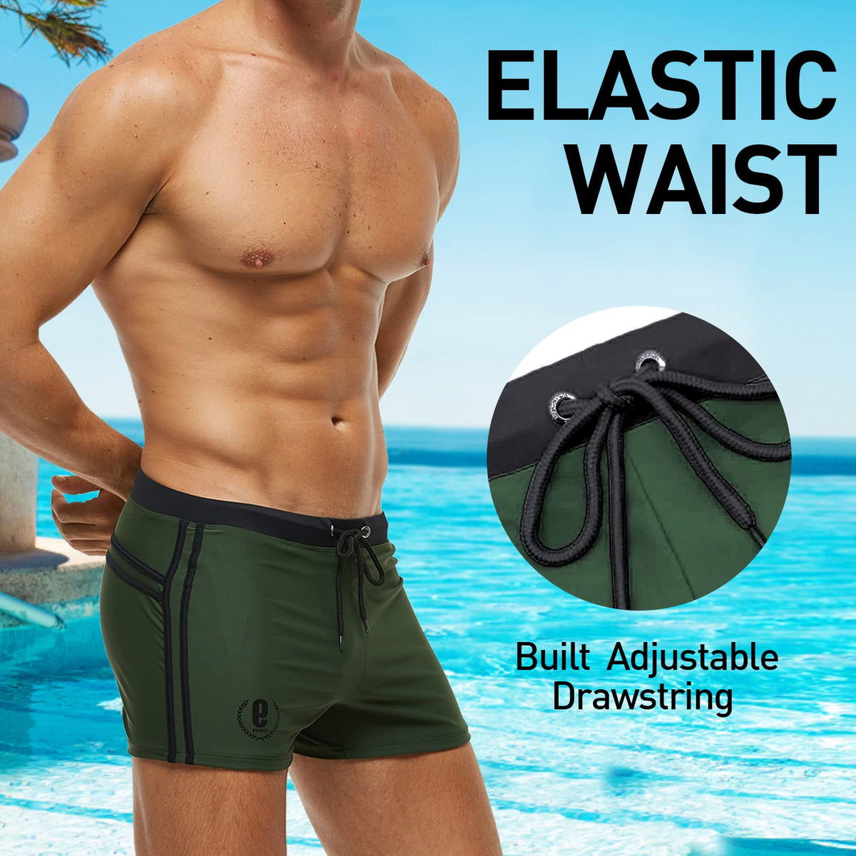 Arcweg Men's Swim Trunks Tight-Fitting Swim Shorts with Drawstring – Olive L