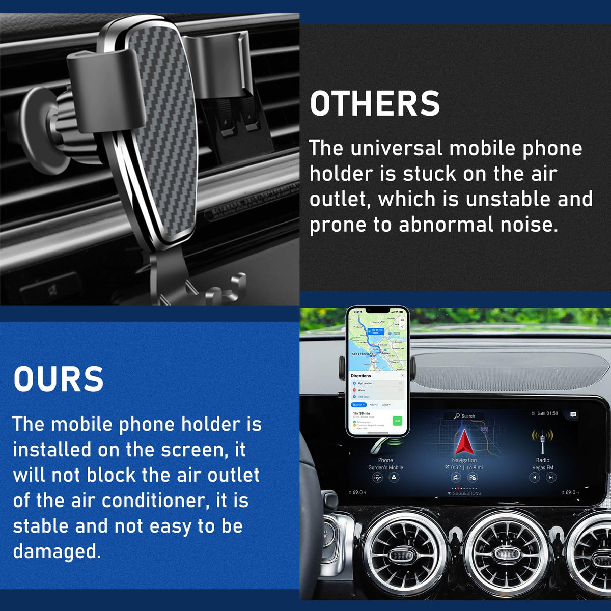 TTCR-II Car Dashboard Phone Holder Fits Mercedes A/B/GLB/GLA/CLA/EQA/EQB 2019-24 10.25in 360°