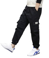 Deekynoop children's cargo pants boys Twil Cargo jogging pants with elastic waistband black size 146-152