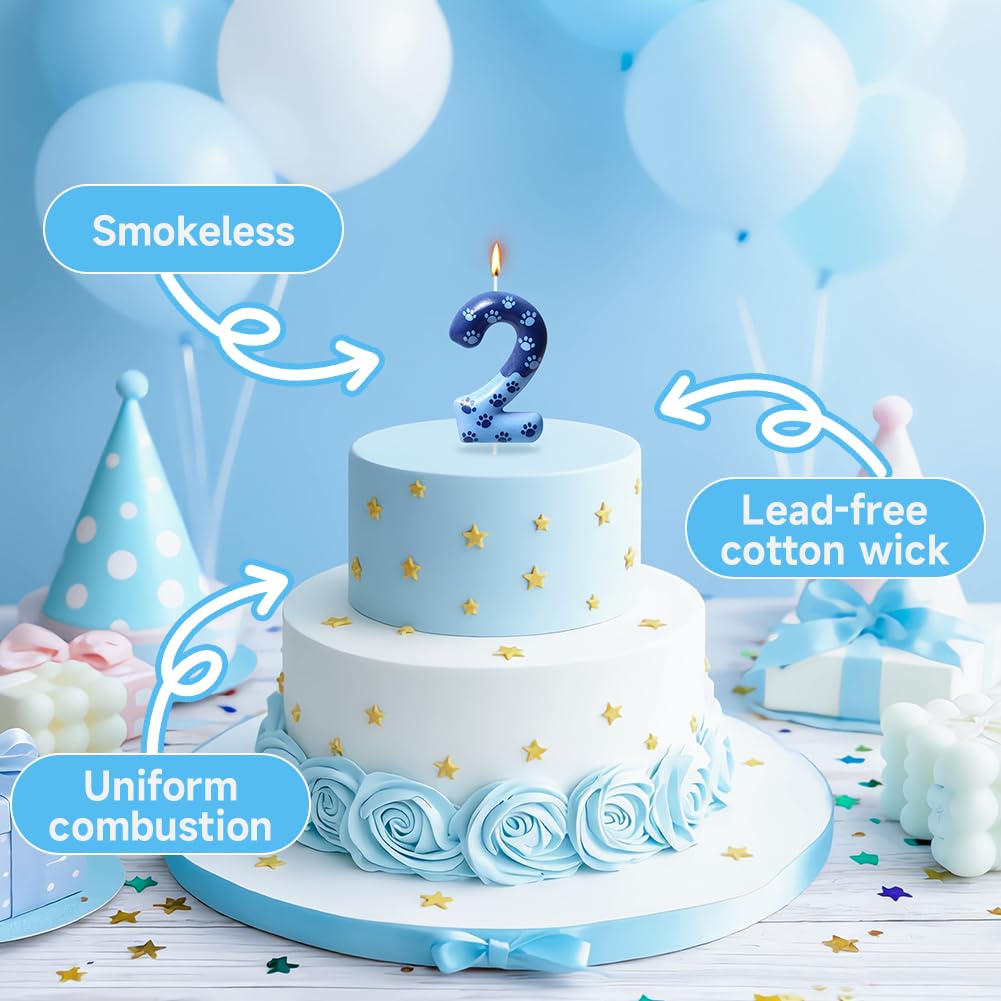 Number 1 Birthday Candle Blue Dog Paw Design – Blue