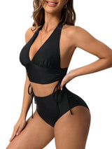 Halter 2-Piece Bikini Set Tummy Control Backless Top – Black XL