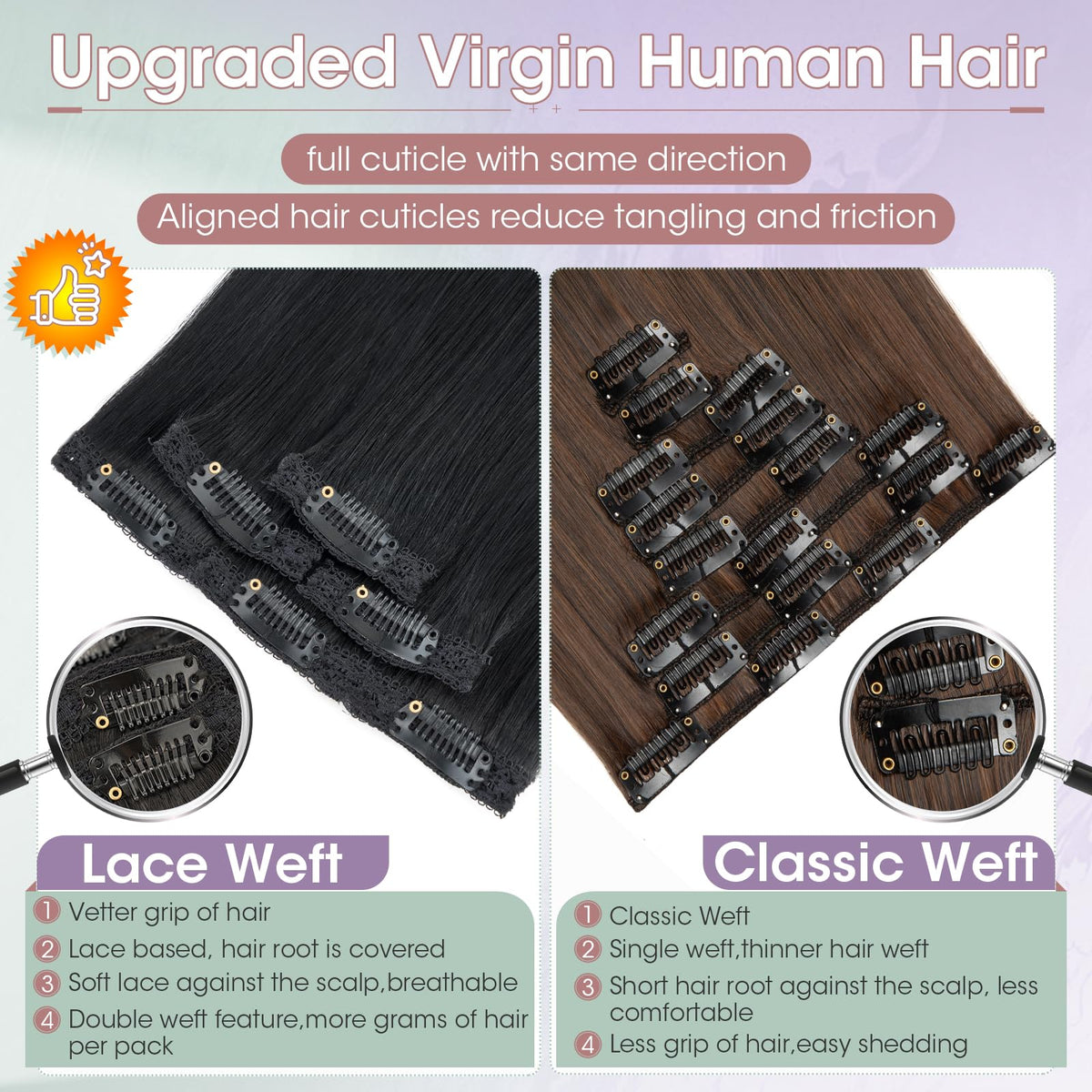 Clip-in Human Hair Extensions 6 pcs 30 cm 33 g Silk Lace Base Highlights – Dark Brown #2R