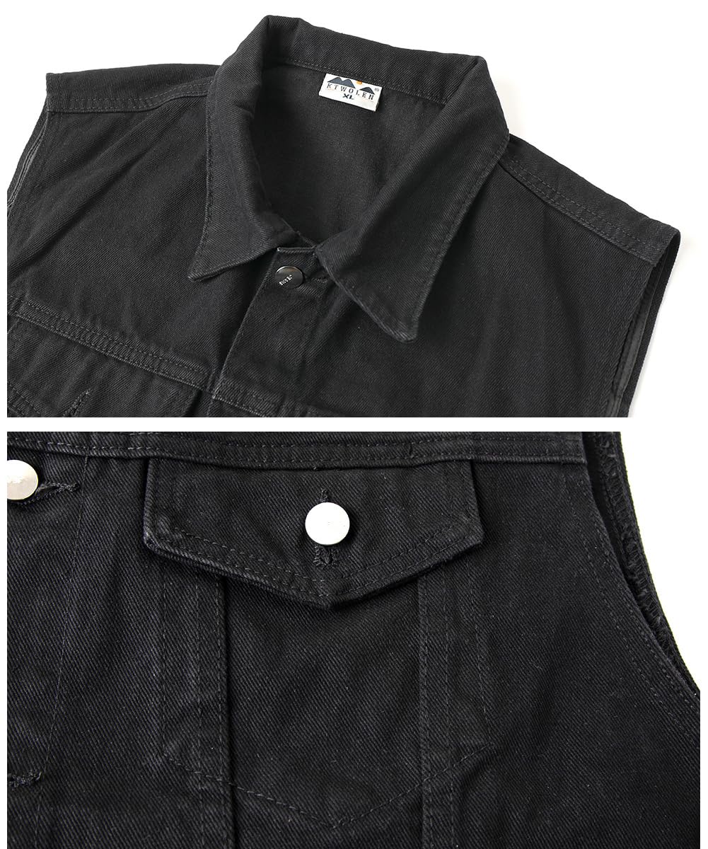 Vestă moto din denim fără mâneci bărbați închidere cu nasturi – Negru XL