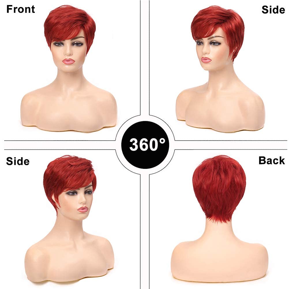 Short Pixie Wig Synthetic Heat-Resistant Layered – Red