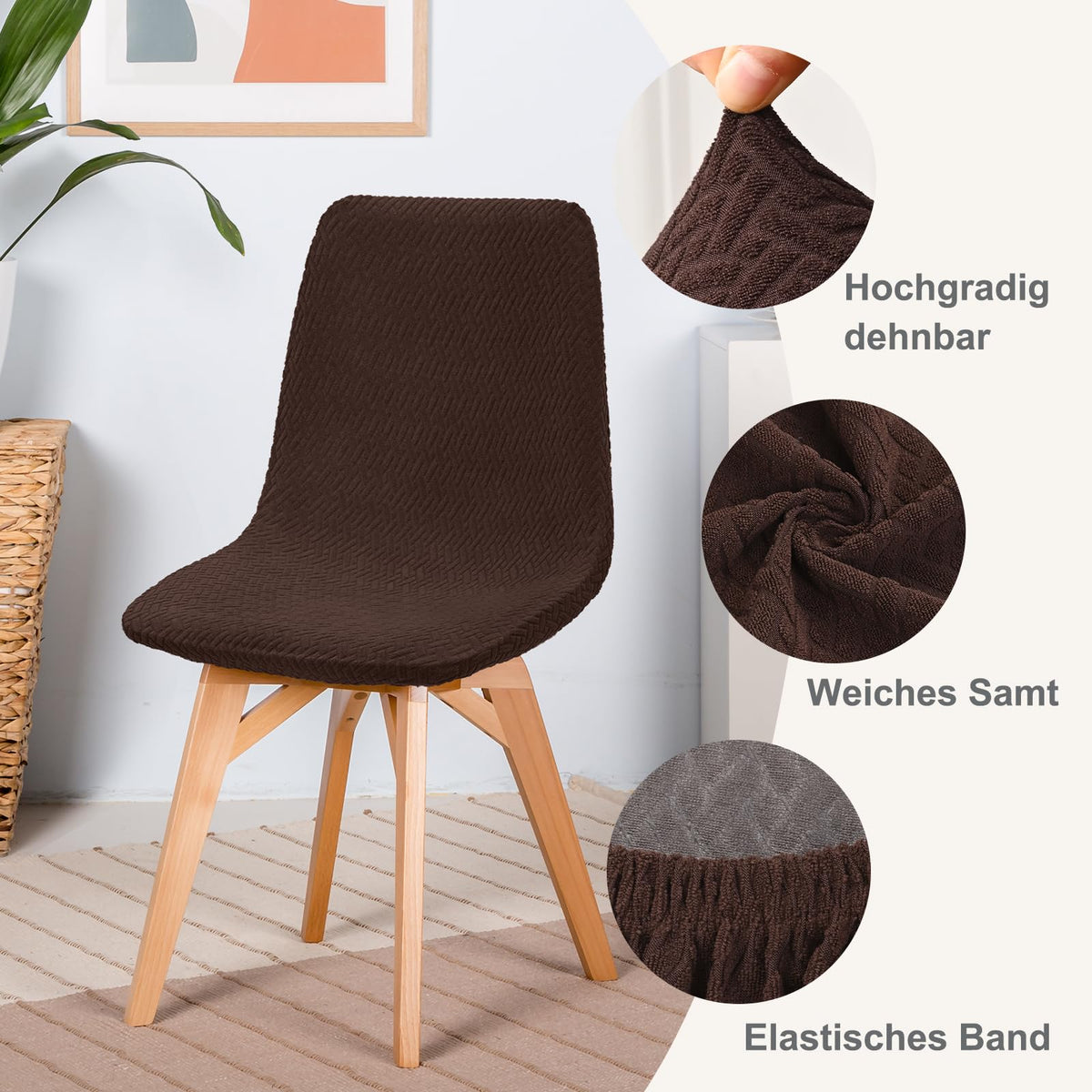 Huse elastice jacquard impermeabile pentru scaune tip Eames, set 6 bucăți – Maro Cafea
