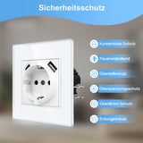 CNBINGO USB triple socket with claws - glass Schuko socket flush-mounted with USB connection - 1× (Type-C and USB-A Max.2.1 Amp) - triple white wall socket with child safety lock - JFGM1