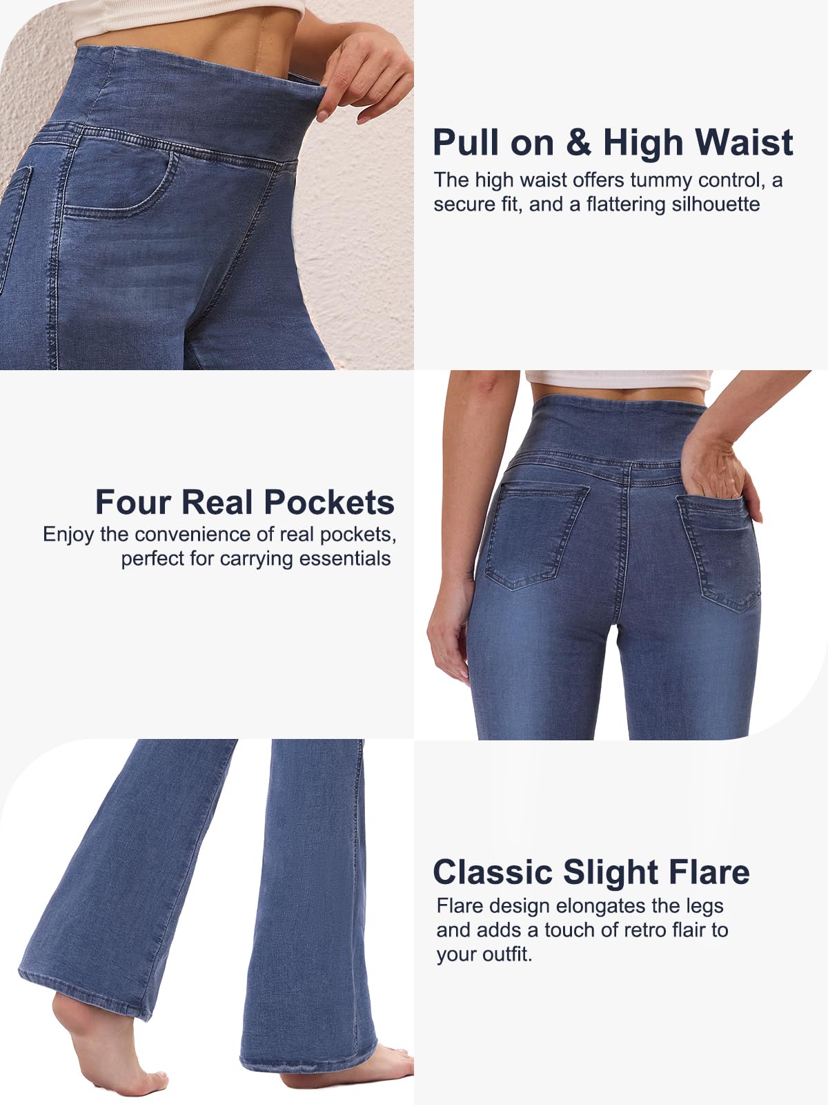 Blugi evazați damă cu talie înaltă elastici stil bootcut – Bleumarin M