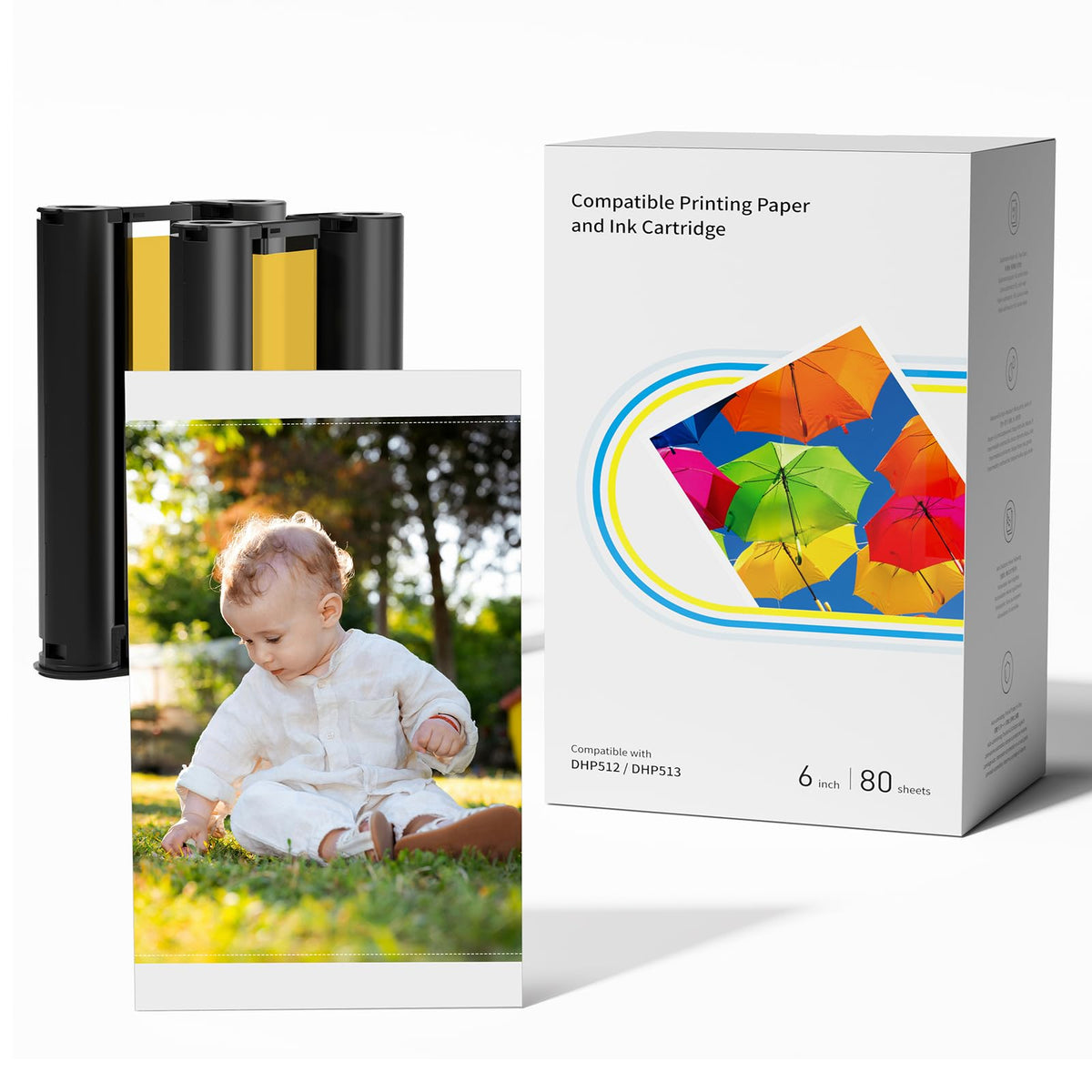 Kit hârtie foto și ribon compatibil Liene Amber M100/M200, 80 coli + 2 riboane – 10x15 cm