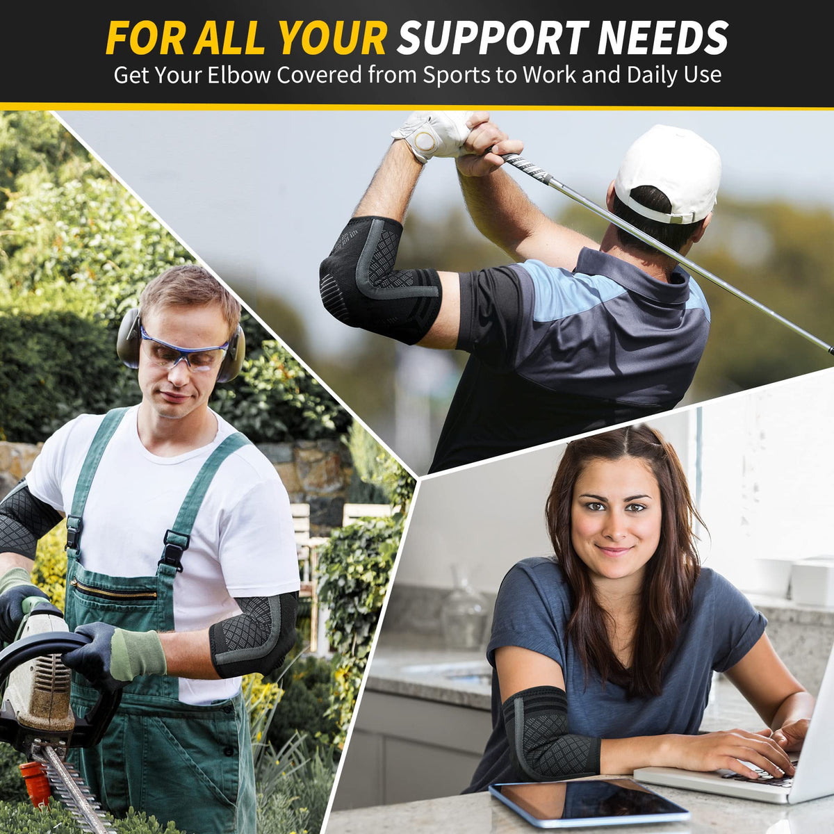 CAMBIVO 2x elbow bandage men women, tennis elbow bandage with gel padding and side stabilizers, elbow bandage for pain relief from tennis elbow, golfer's elbow, tendonitis