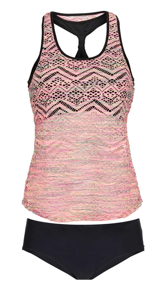 Costum de baie tankini din două piese damă Laorchid push-up talie înaltă – Roz S