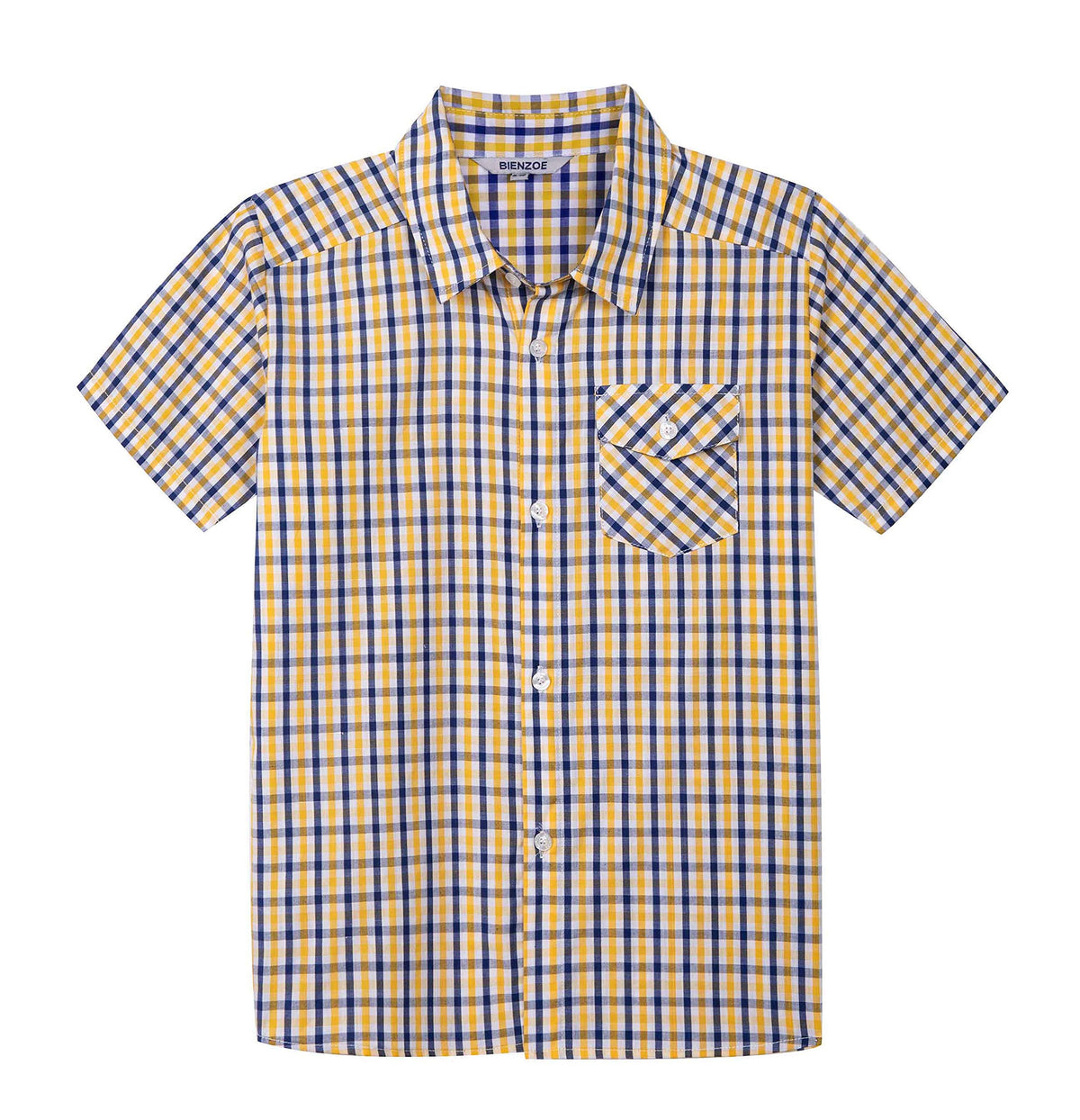 Boys' Cotton Short Sleeve Shirt – Blue/Yellow DE 4-5