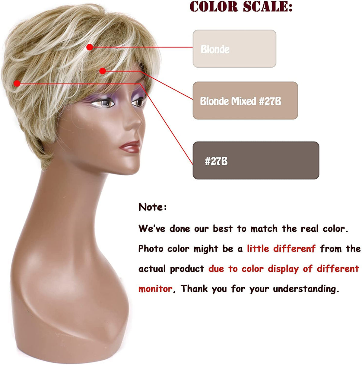 Perucă scurtă naturală pentru femei cu breton Creamily – Blond Mixt cu Șaten