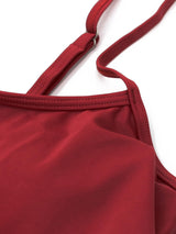 Women's 2-Piece Flounce Tankini Printed Top with Boyshorts Plus Size – Wine Red L