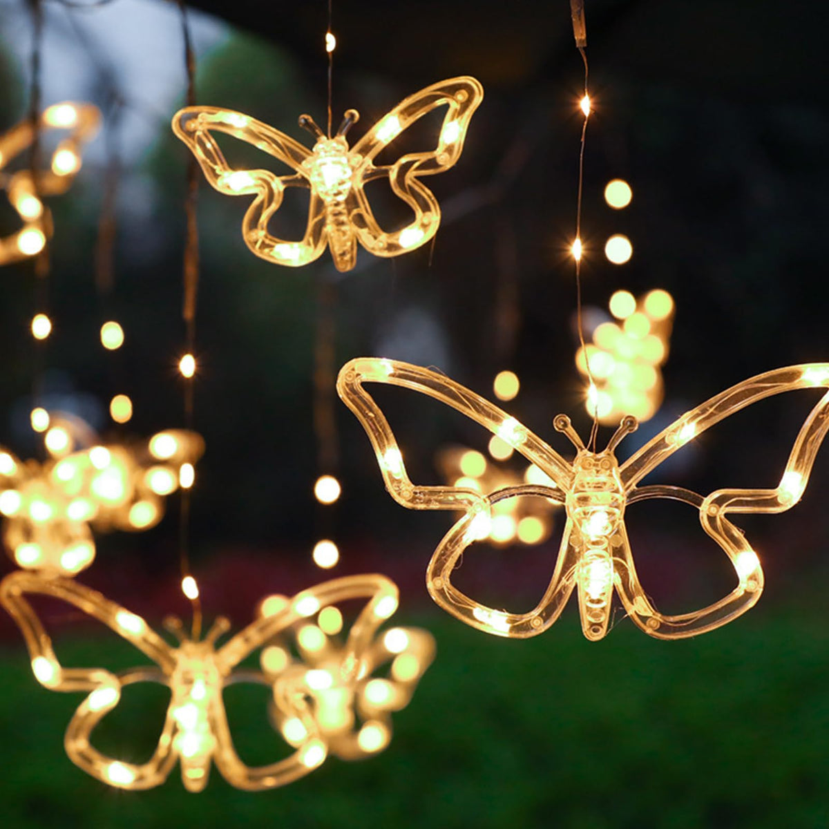 Butterfly Solar String Lights 120 LED Weatherproof Curtain with 8 Modes & Hooks – Warm White