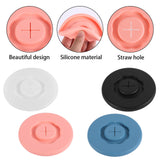 Silicone Cup Lids with Straws 4-Pack Leakproof Sealing Drink Covers - Fits Most Cups