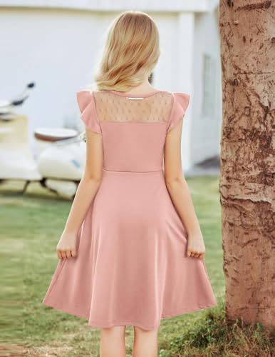 Girls' A-Line Ruffled Dress Short Sleeves Elegant Party – Pink 11-12 Years