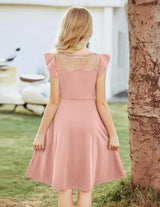 Girls' A-Line Ruffled Dress Short Sleeves Elegant Party – Pink 11-12 Years