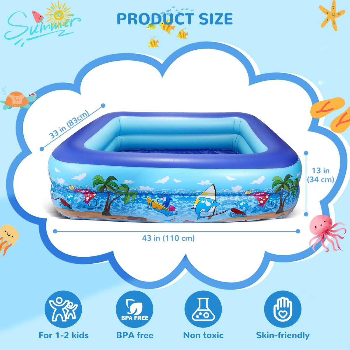 Inflatable Paddling Pool Kids Outdoor Garden – 110x83x34cm